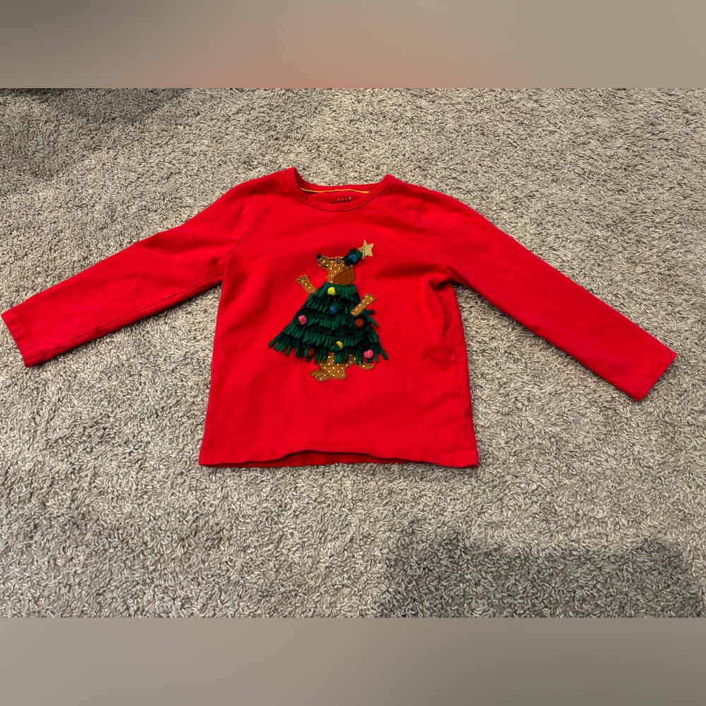 Mini Boden Red Long Sleeve Tee with Christmas Tree